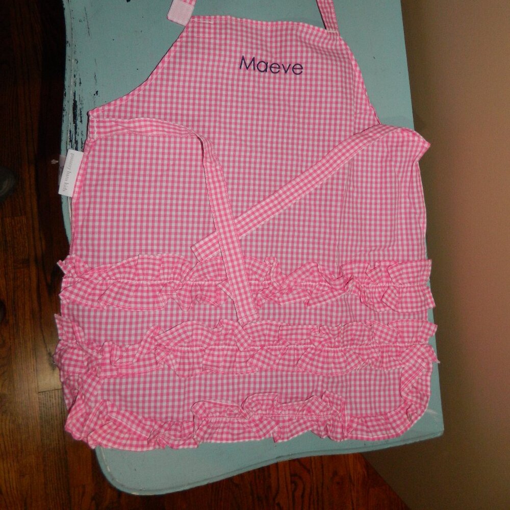 Pottery Barn Kids Pink Gingham Ruffle Apron "Maeve" (V-32)